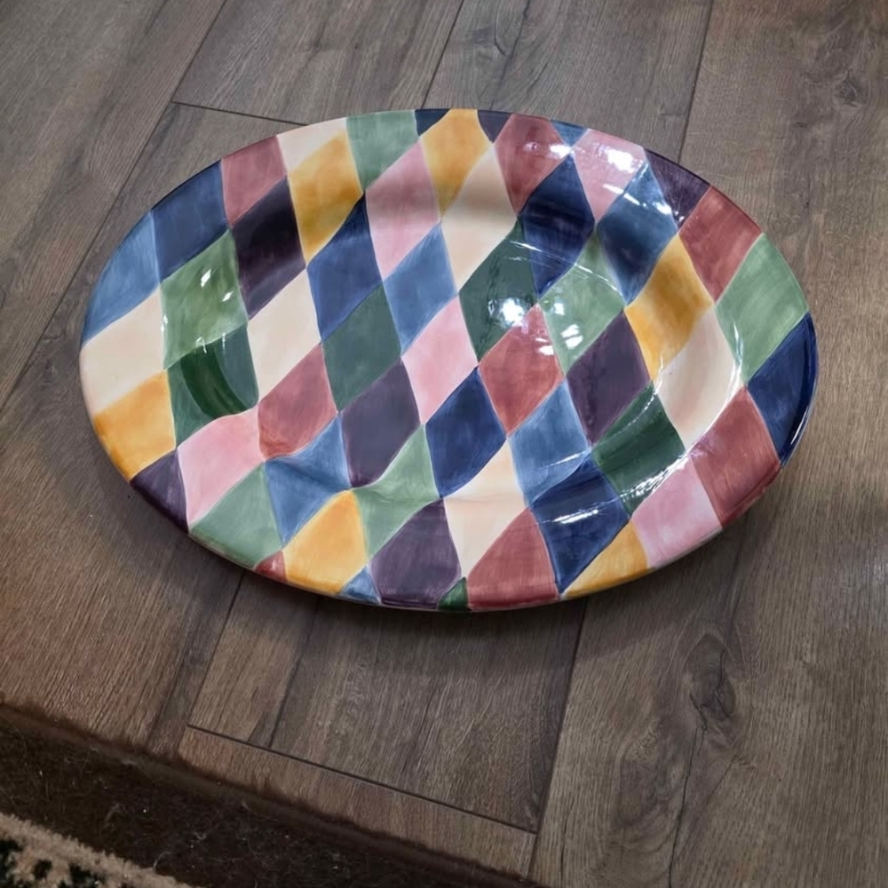 Carnival Harlequin Ceramic Plate. Handpai Ted